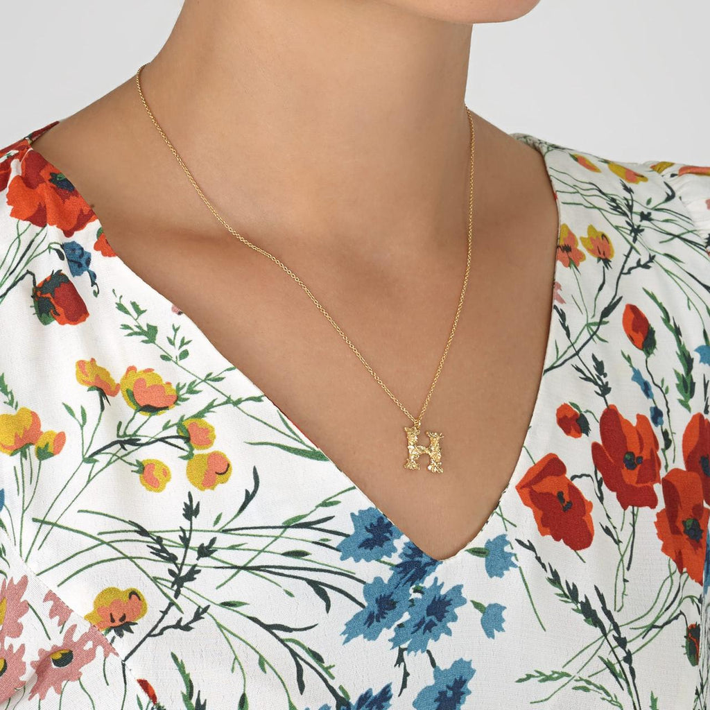 A.M. Floral Alphabet H Necklace Gold