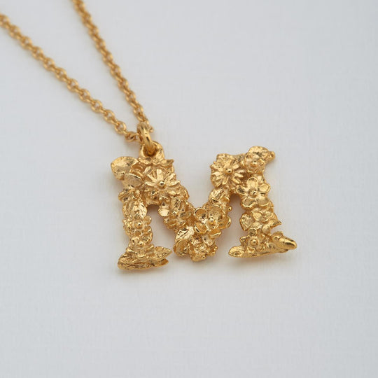 A.M. Floral Alphabet M Necklace Gold