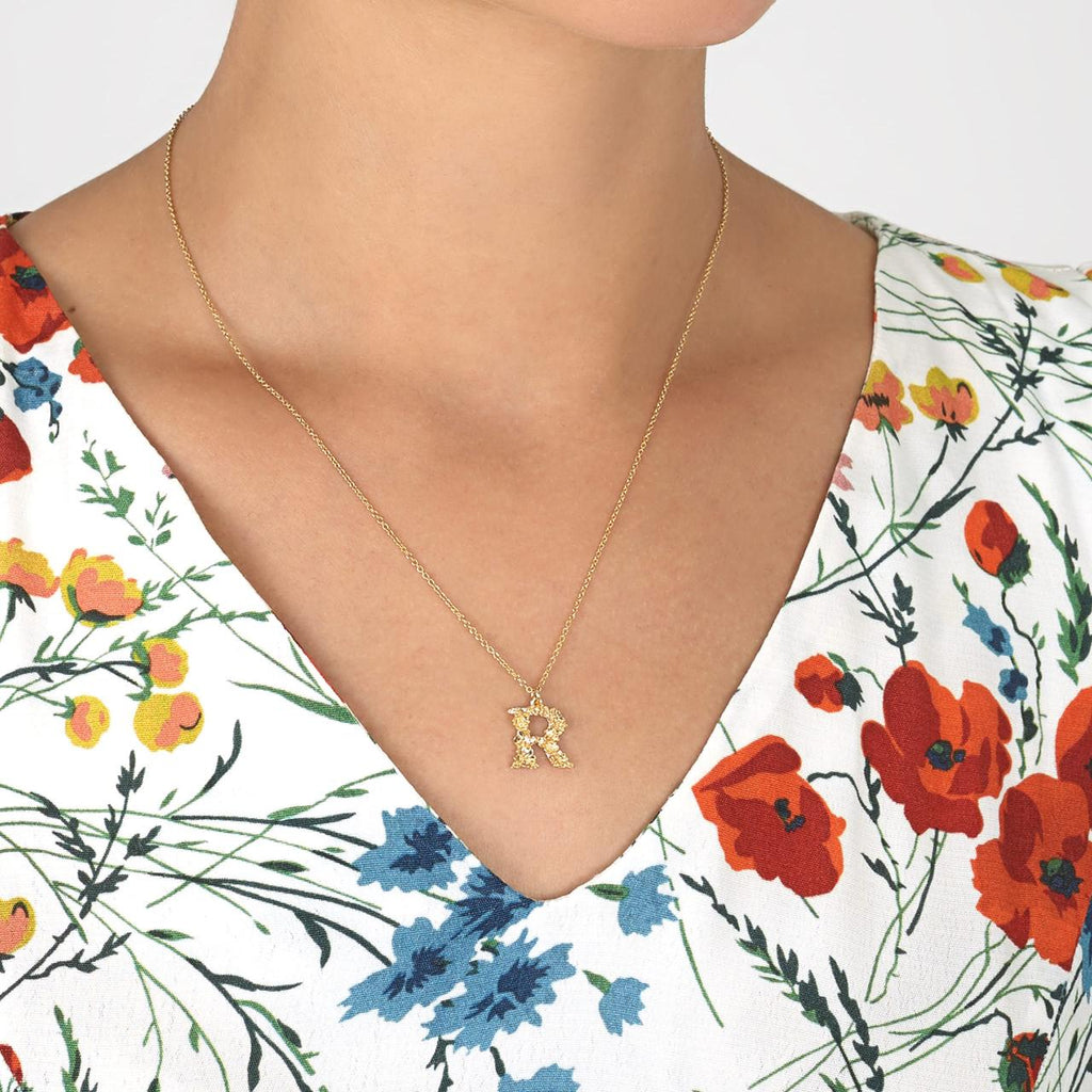 A.M. Floral Alphabet R Necklace Gold