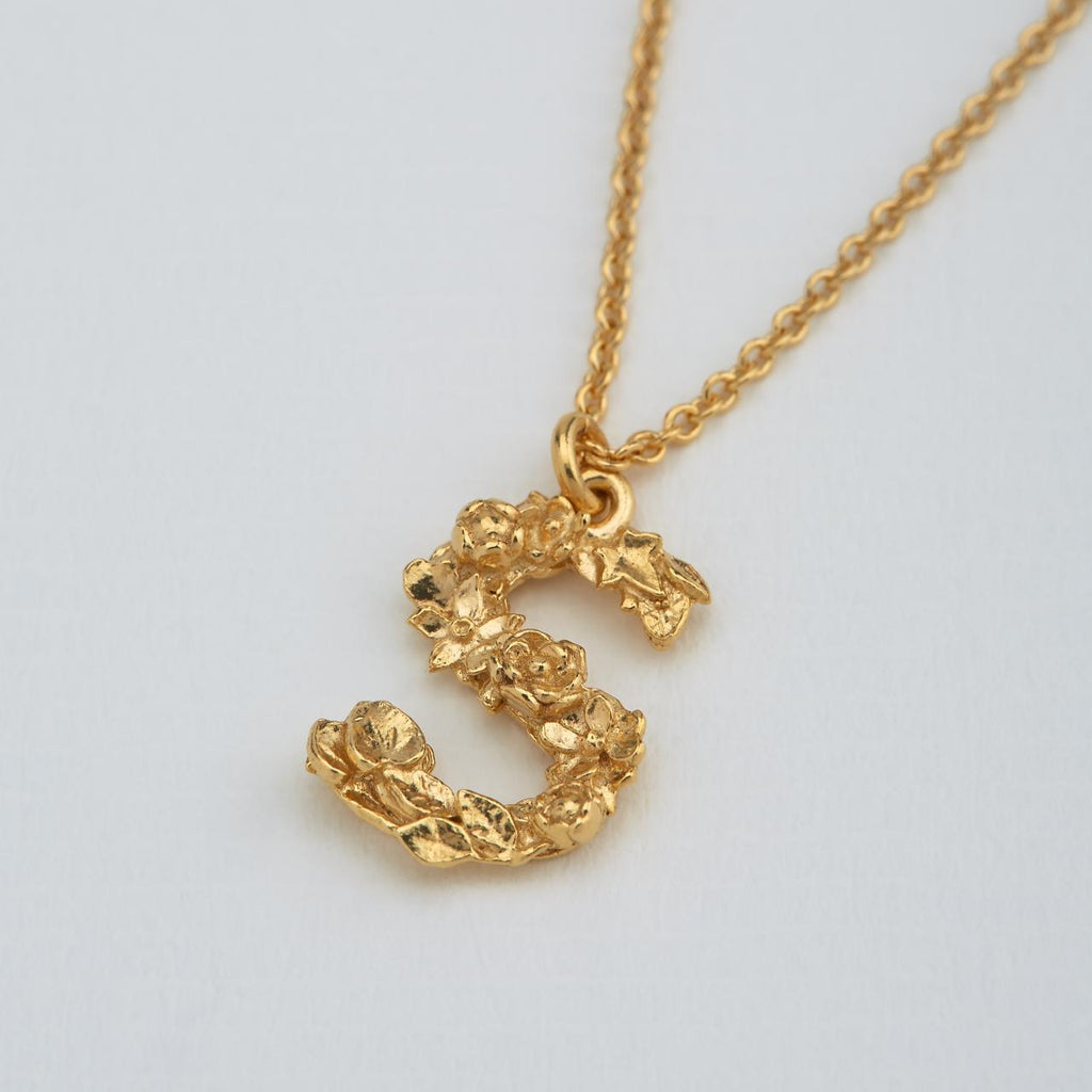 A.M. Floral Alphabet S Necklace Gold