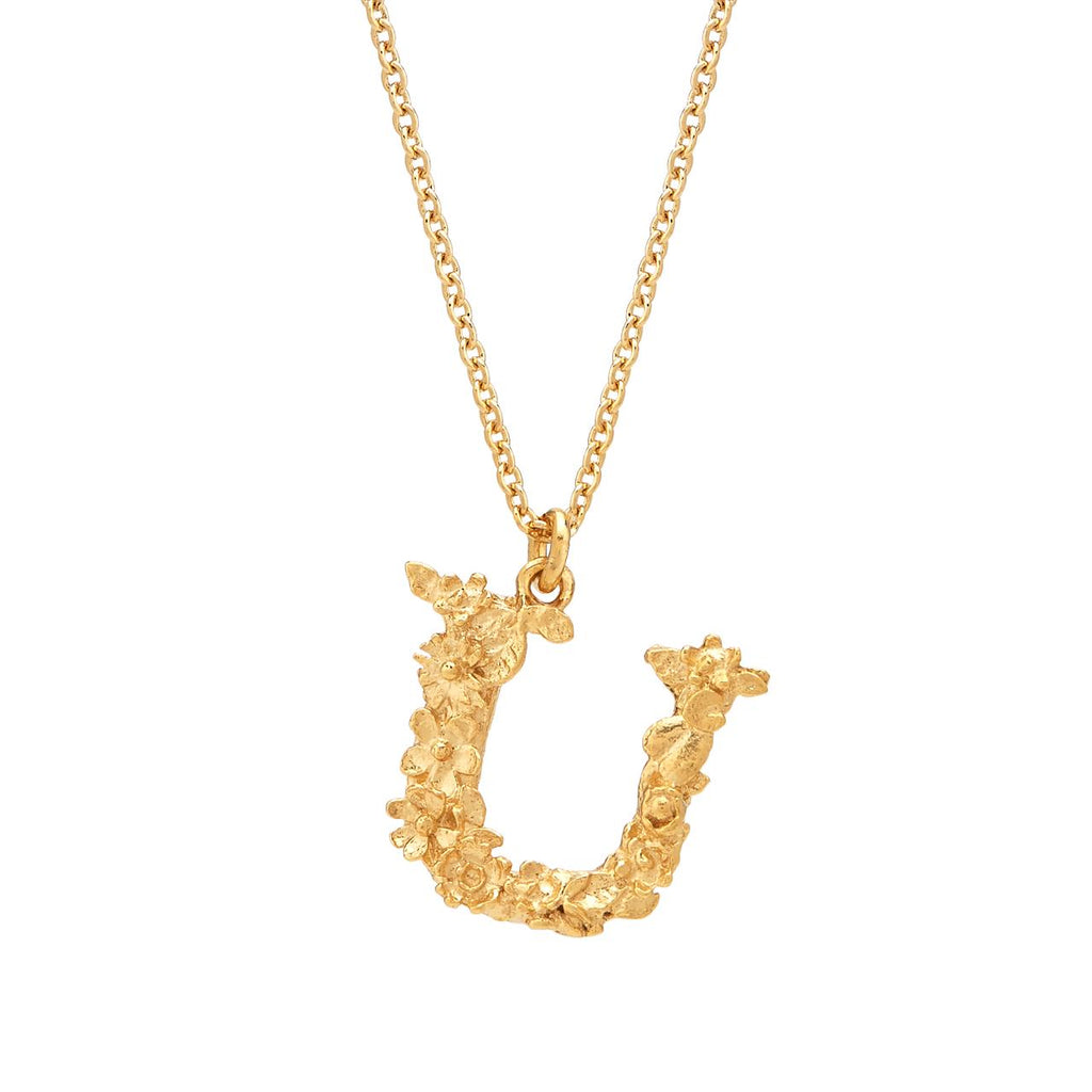 A.M. Floral Alphabet U Necklace Gold