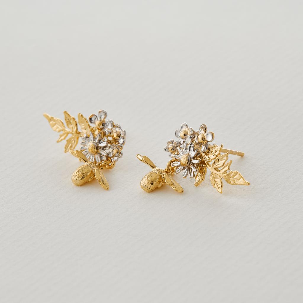 A.M. Spring Posy Cluster Stud Earrings with Bee Drop