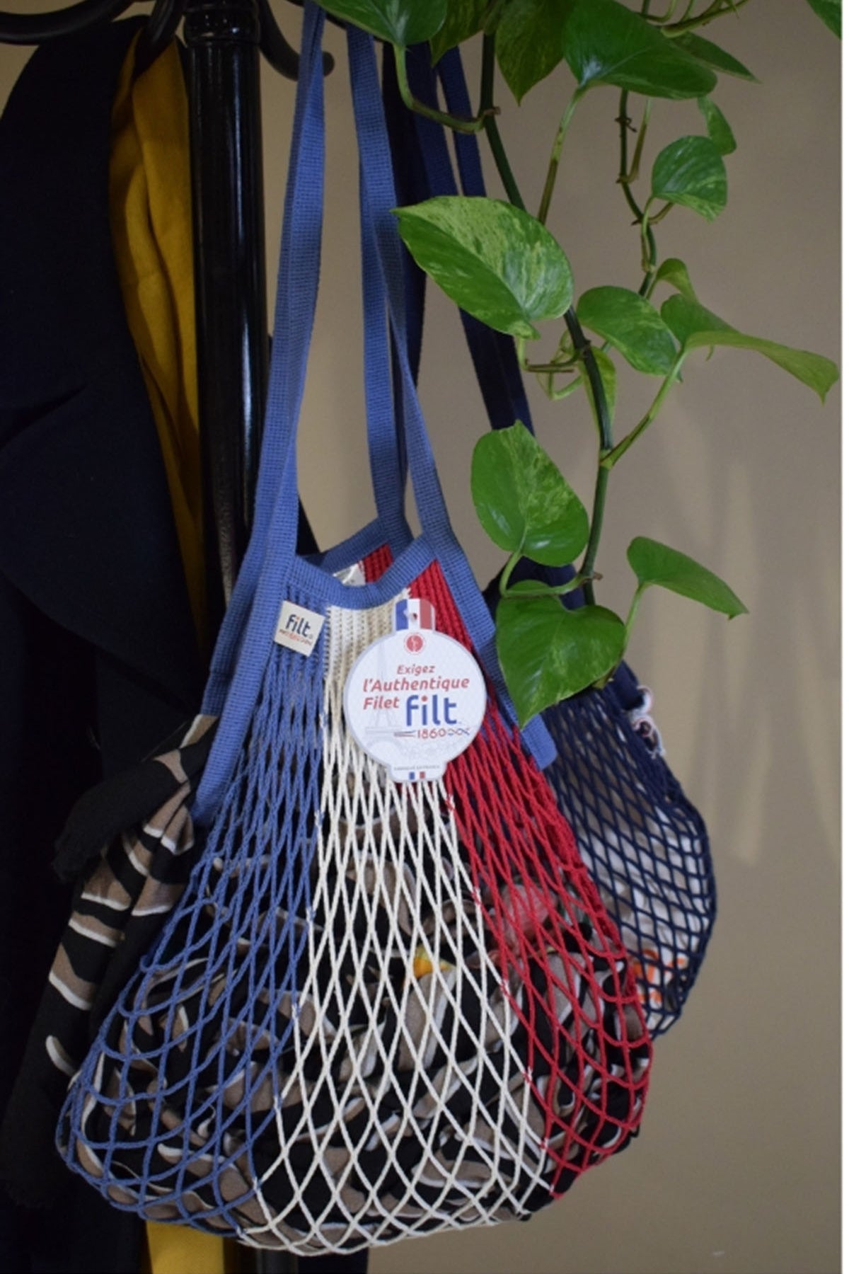 Net Shopping Bag w/Large Handle Bleu Blanc Rouge