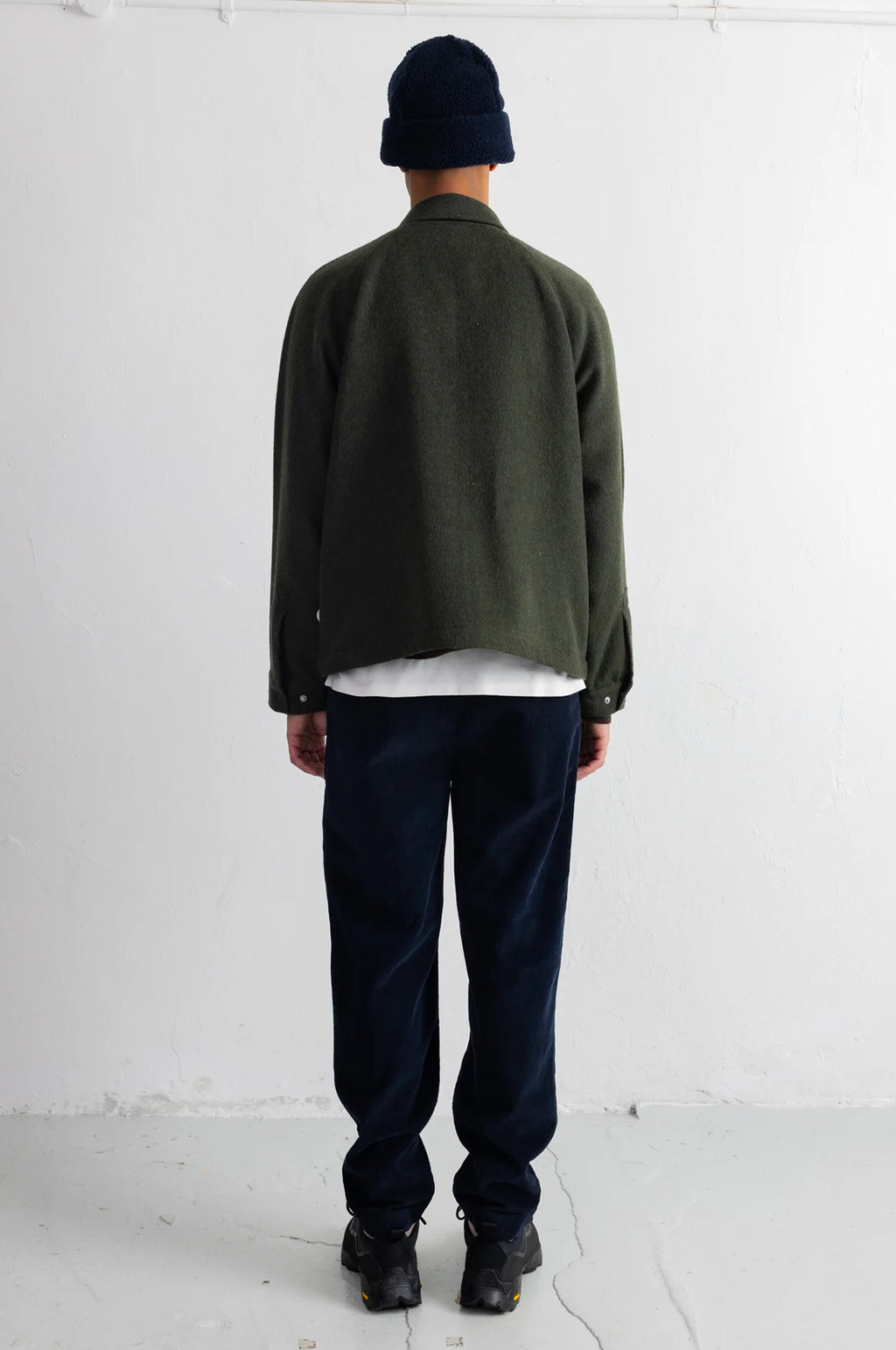 Cropped Winter Coat Olive Brushed Wool