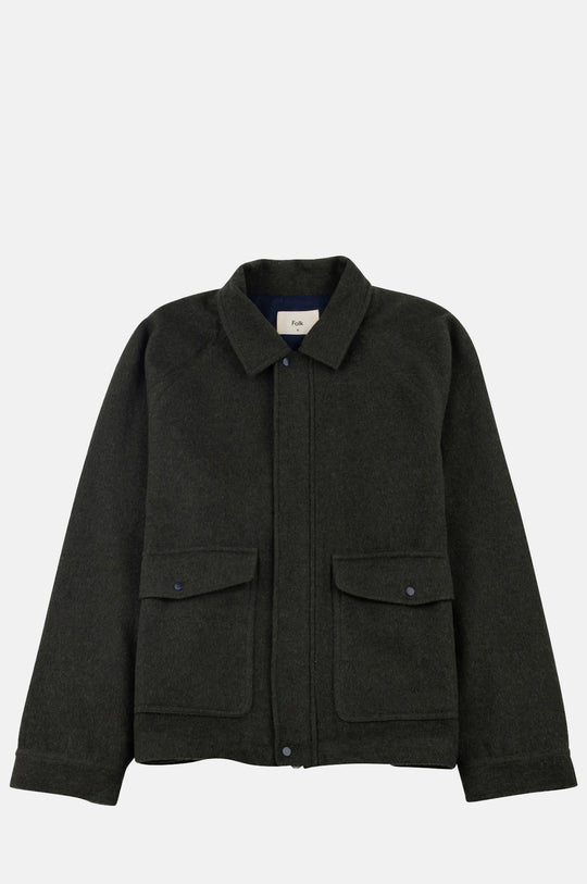 Cropped Winter Coat Olive Brushed Wool