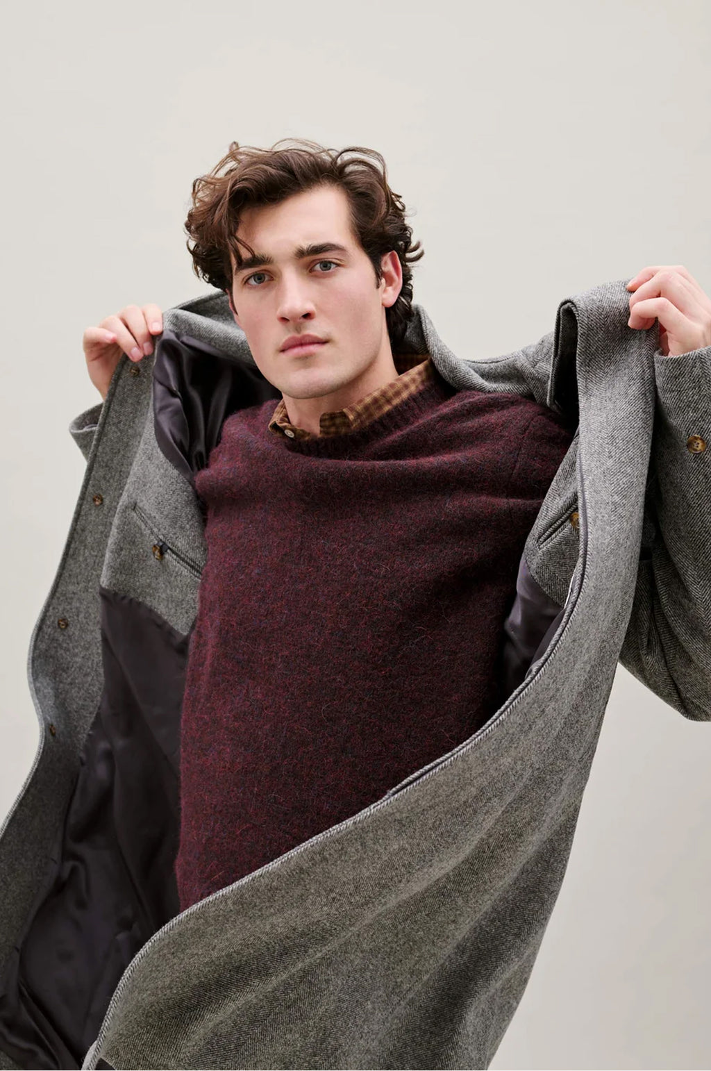Pine Wool Coat Grey Herringbone