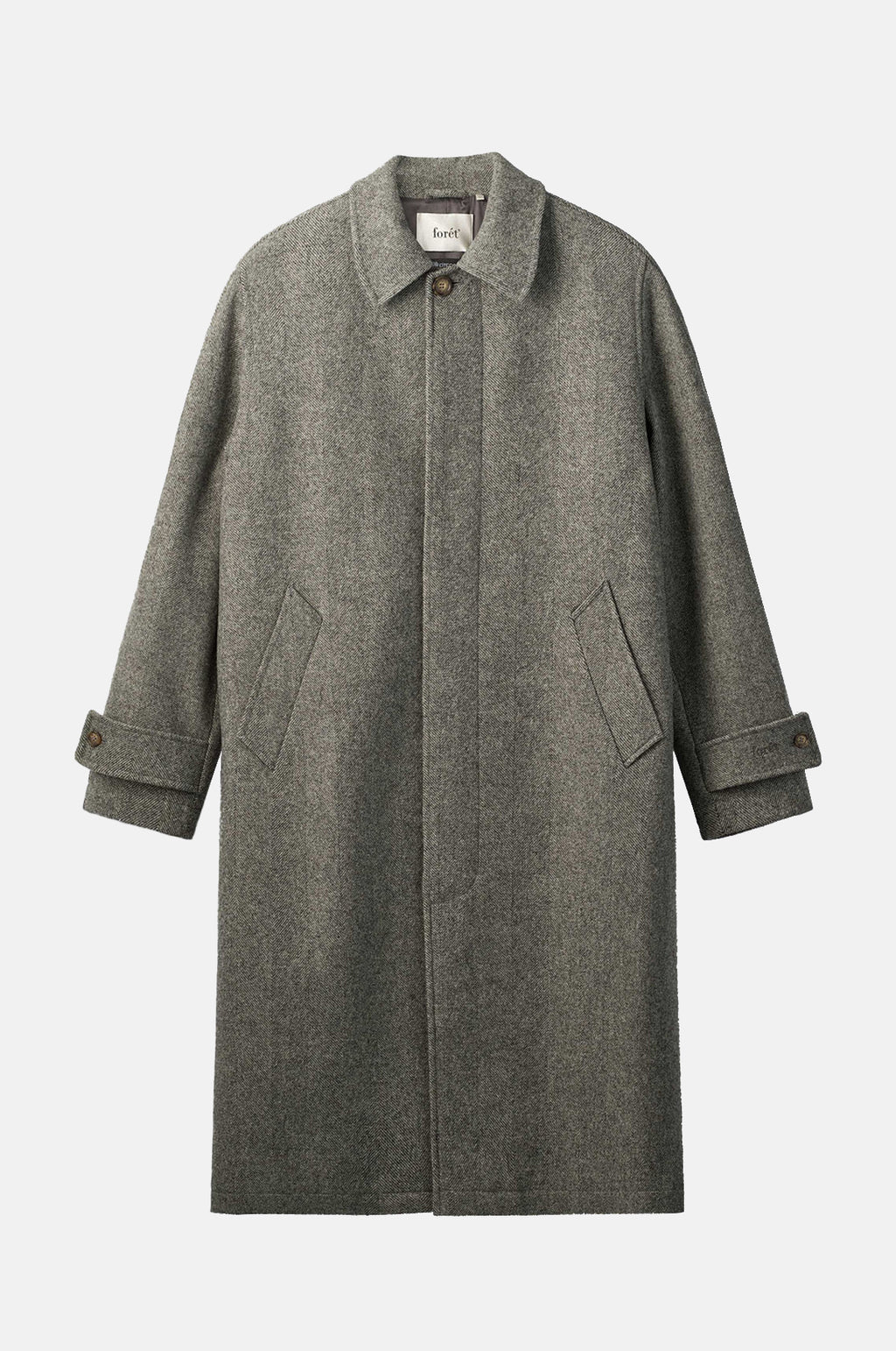 Foret Pine Wool Coat Grey Herringbone.