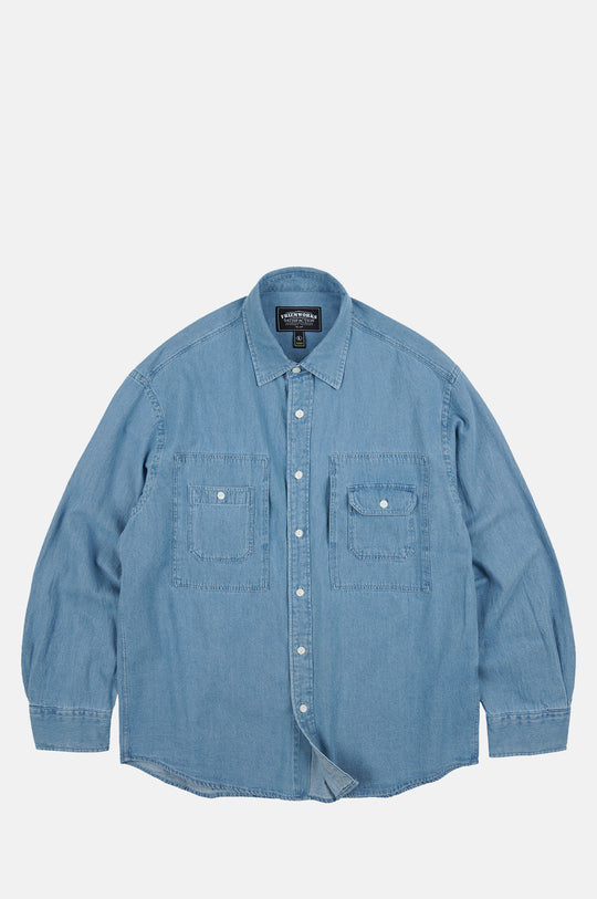 Bleach Denim Utility Shirt Mid Blue