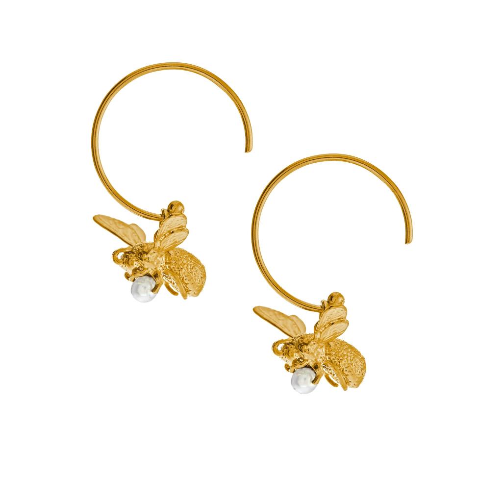 A.M. Flying Bee with Pearl Hoop Earrings Gold