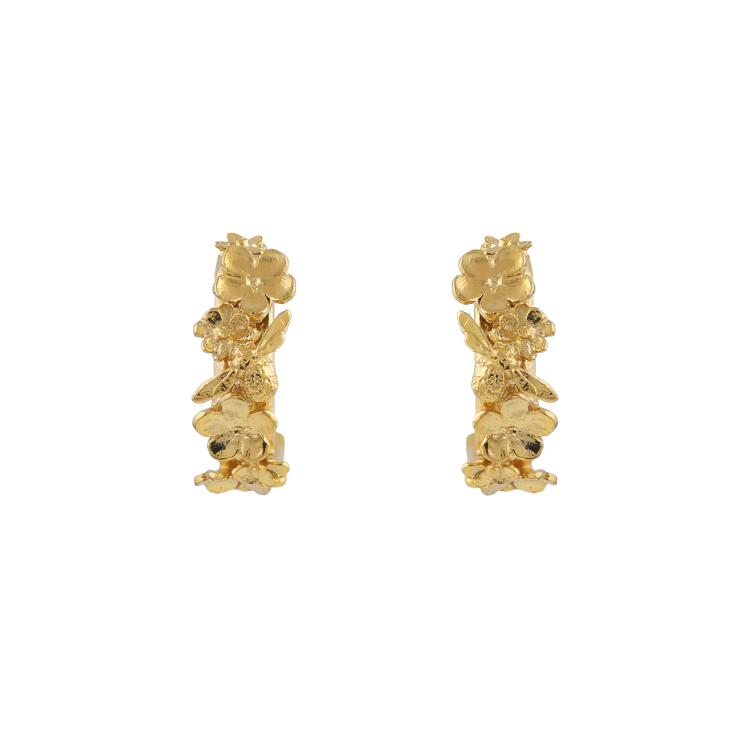 A.M. Floral Huggie Hoop Earrings with Itsy Bitsy Bee Gold