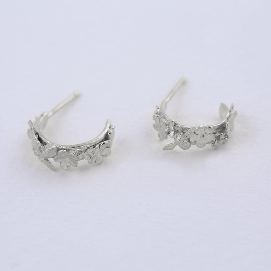 A.M. Floral Huggie Hoop Earrings with Itsy Bitsy Bee Silver