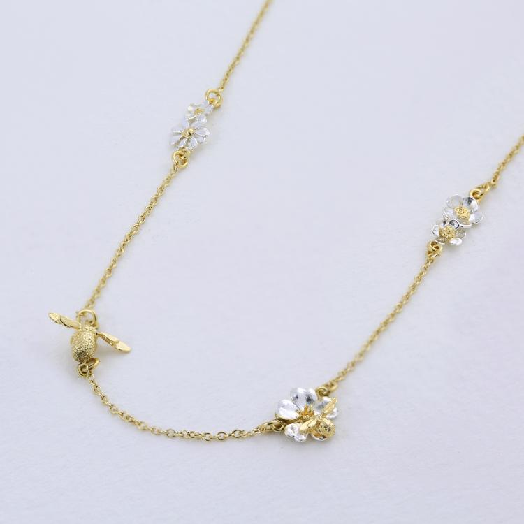 A.M. Floral Chain Necklace with Teeny Tiny Bee