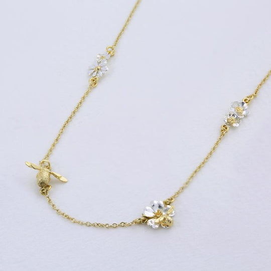 A.M. Floral Chain Necklace with Teeny Tiny Bee