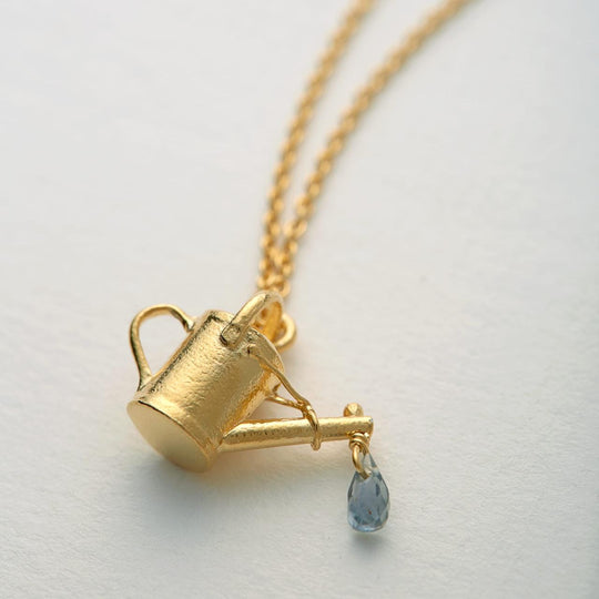 A.M. Watering Can Necklace with Blue Sapphire Gold