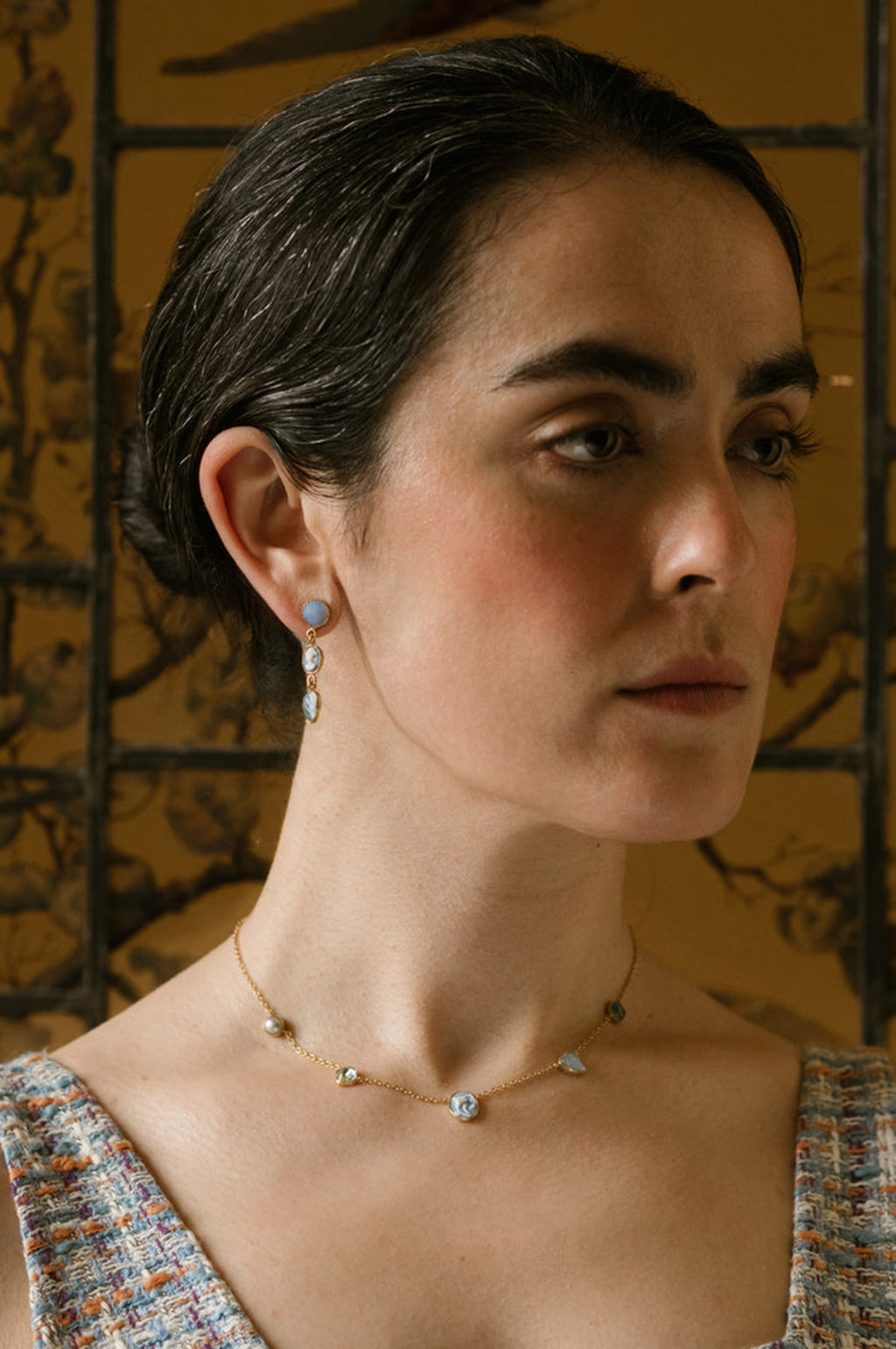 Five Mini Charm Blue Cameo Necklace