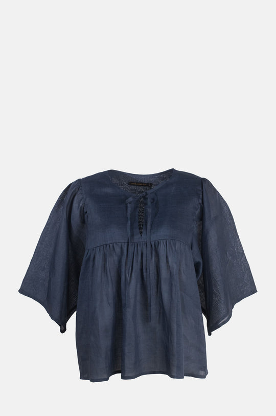 L/S Bow Blouse w/Ties Blue Navy