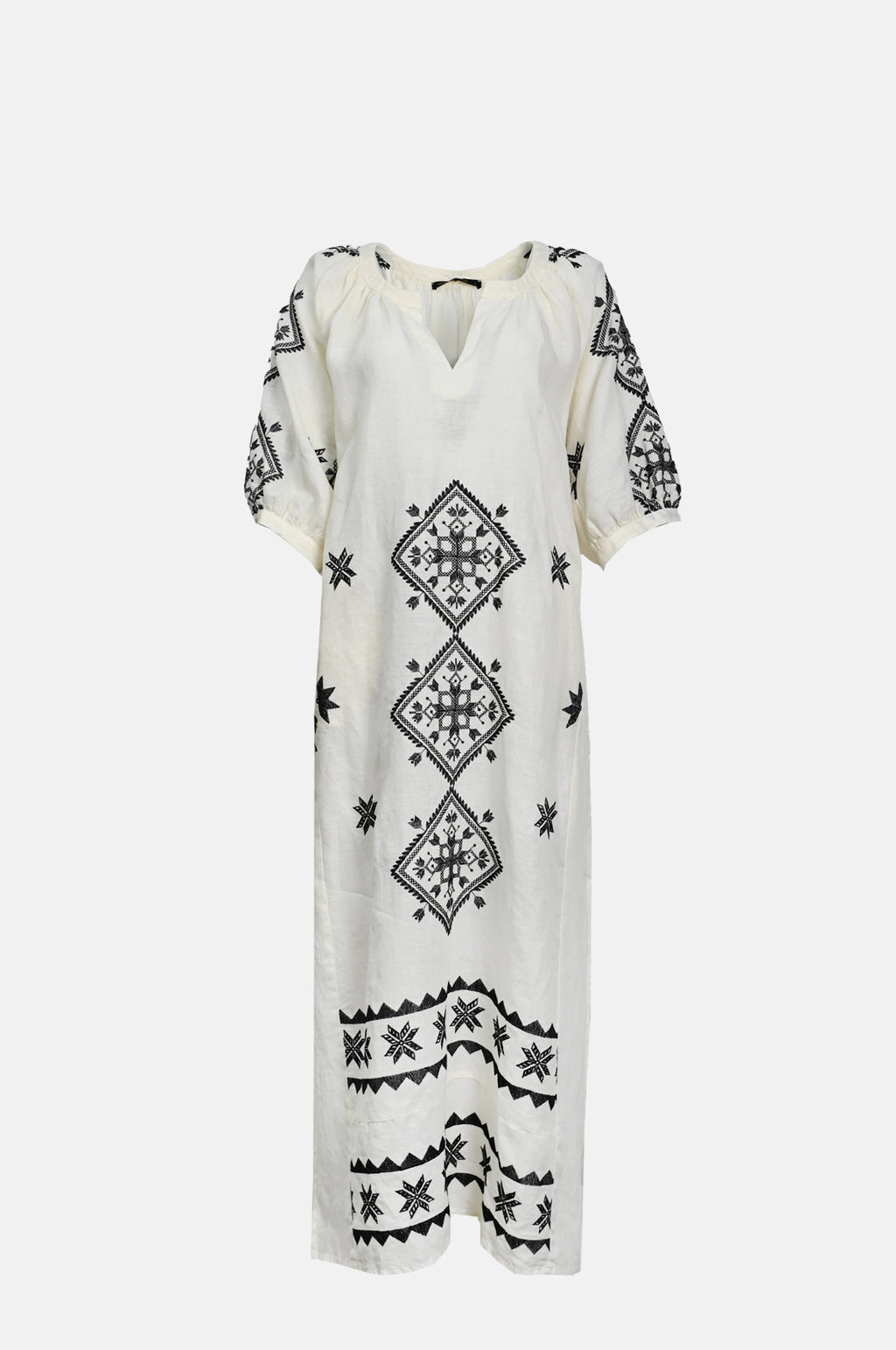 Greek Archaic Kori Lefkada SS Long Dress Natural Black.