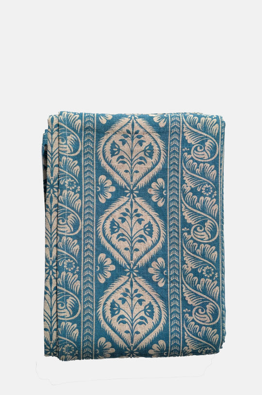Folk Stripe Linen Tablecloth Blue