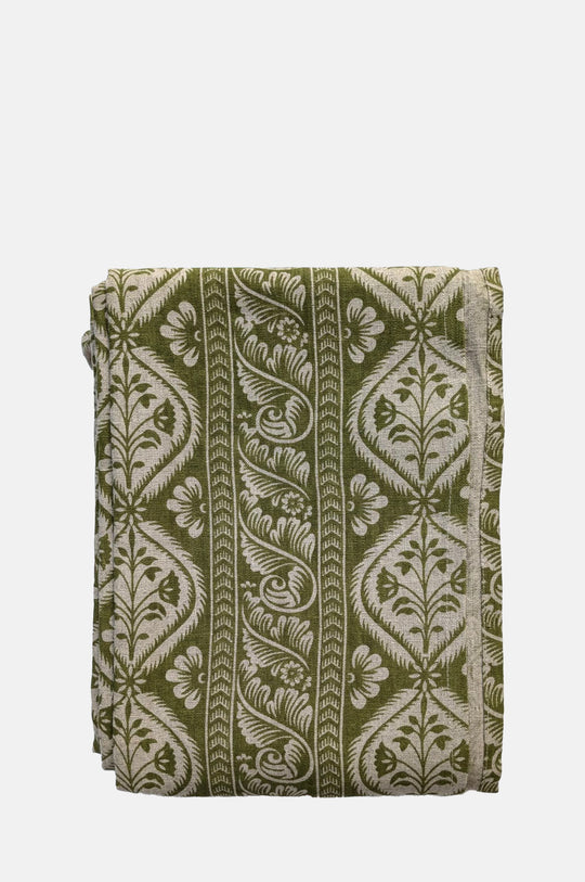 Folk Stripe Linen Tablecloth Fern Green