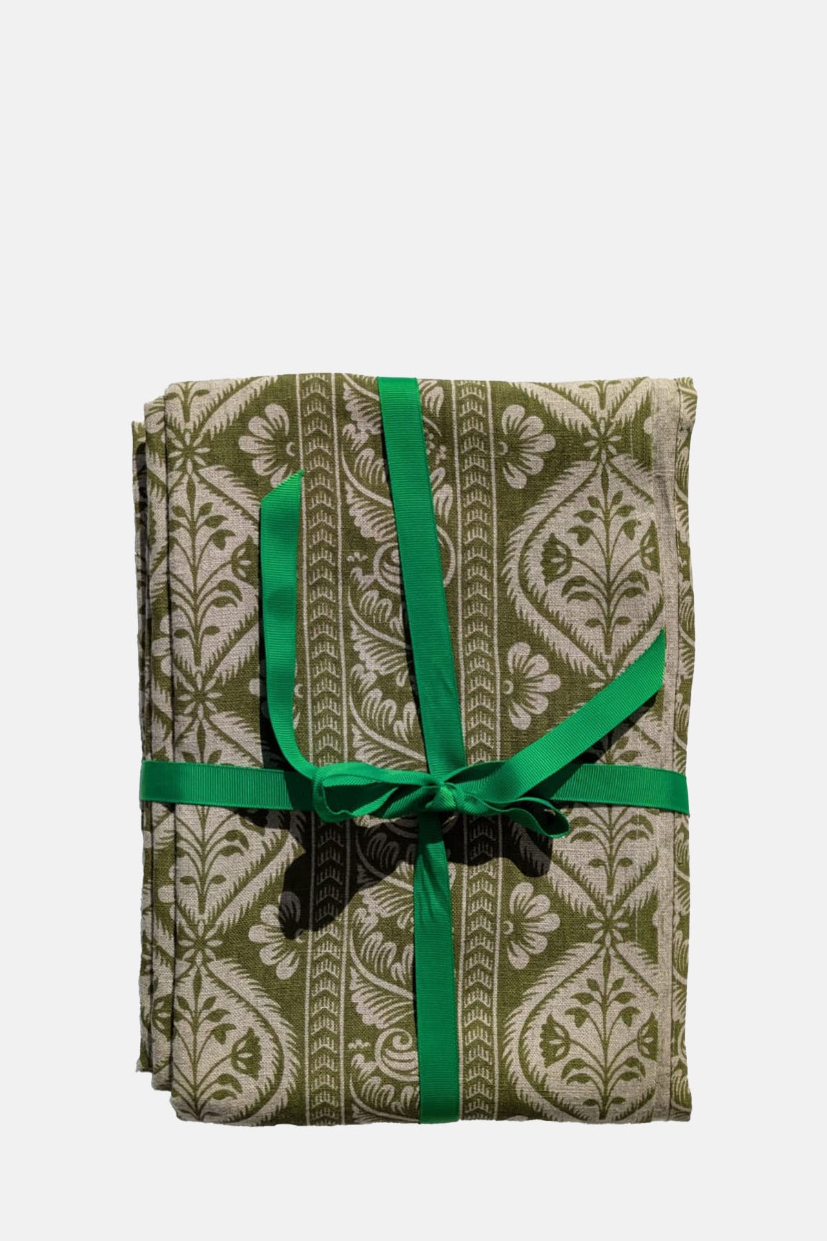 Folk Stripe Linen Tablecloth Fern Green