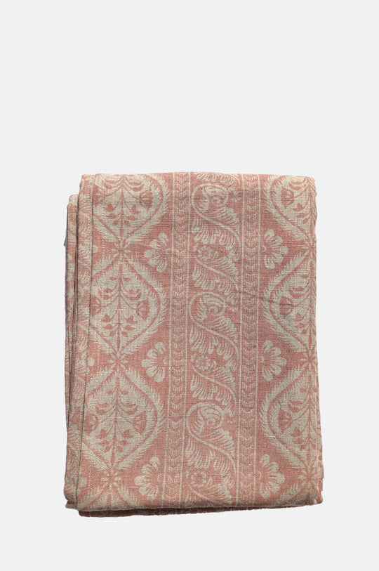 Folk Stripe Linen Tablecloth Soft Pink