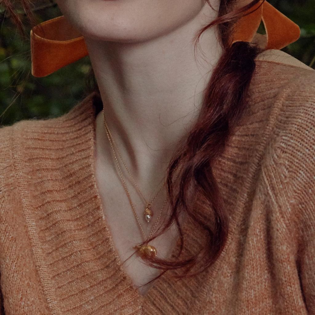 A.M. Acorn Necklace, Gold-plated with Silver detail