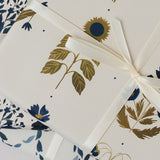 Four Floral Blue Botanical Wrapping Paper Set of 3 Sheets