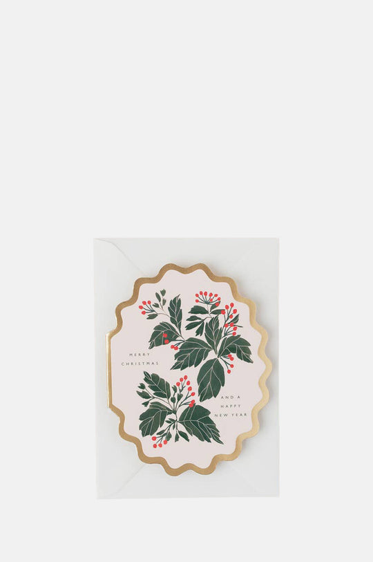Merry Christmas and A Happy New Year Scallop Die Cut Card