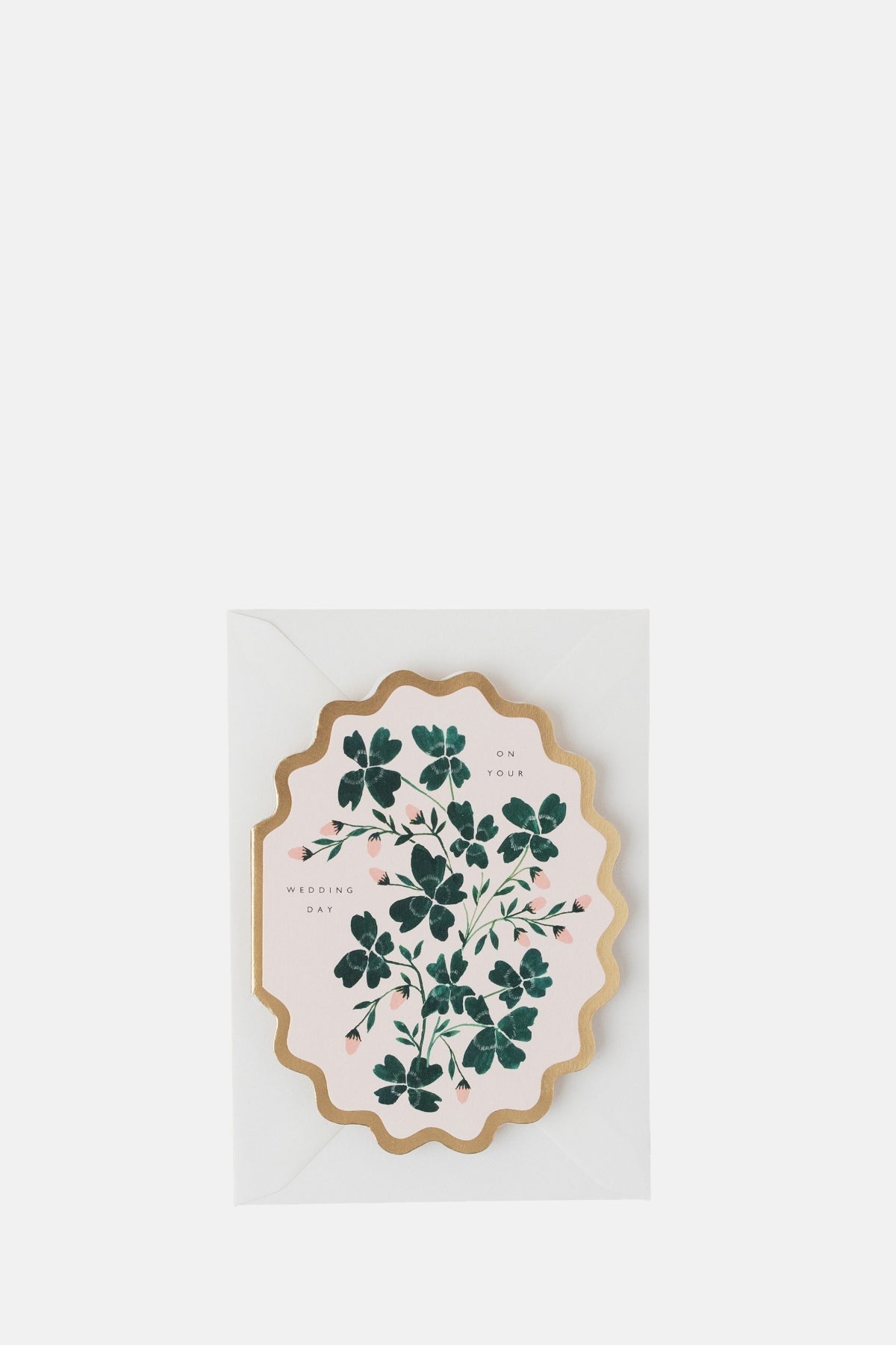 Katie Housley On Your Wedding Day Botanical Scallop Die Cut Card.