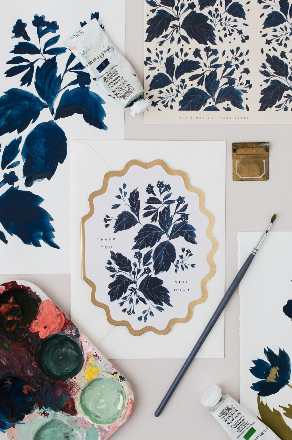 Thank You Very Much Botanical Scallop Die Cut Card