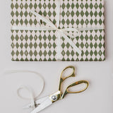 Tulip Diamond Green Harlequin Wrapping Paper Set of 3 Sheets