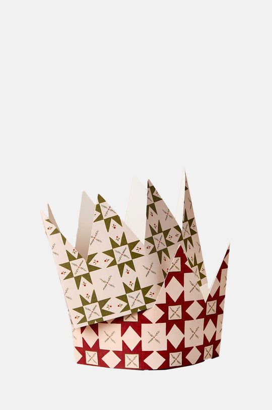 Pack of 6 Green & Red Quilt Pattern Christmas Crown Cards