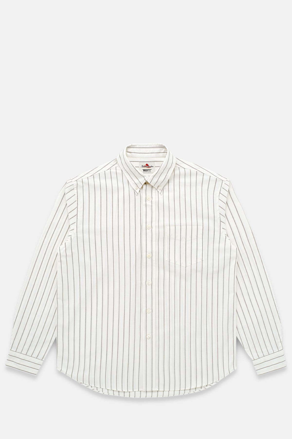 Knickerbocker Beefy Cotton Oxford Bone & Olive Stripe.