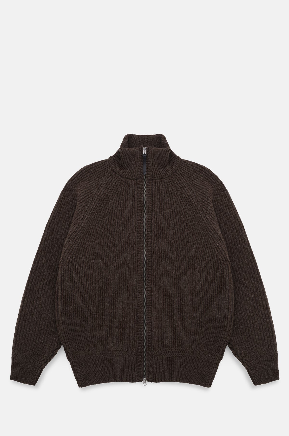 Knickerbocker Cabin Rib Zip Lambswool Sweater Deep Brown.
