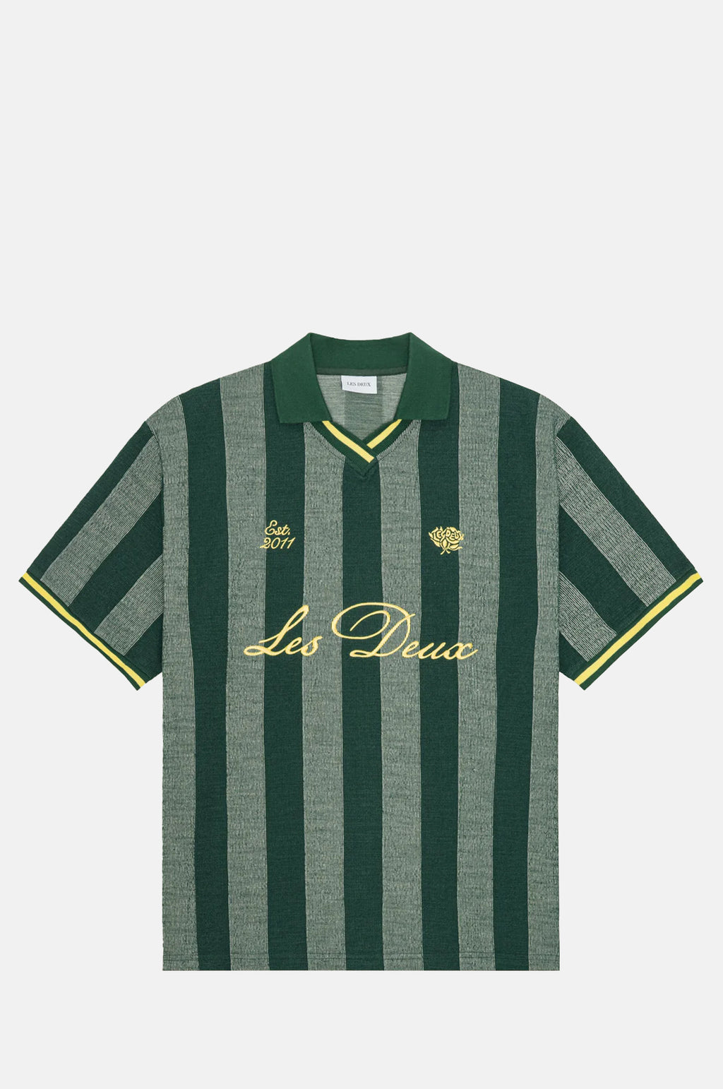 Les Deux Stripe Jacquard Football Jersey Pine Green.