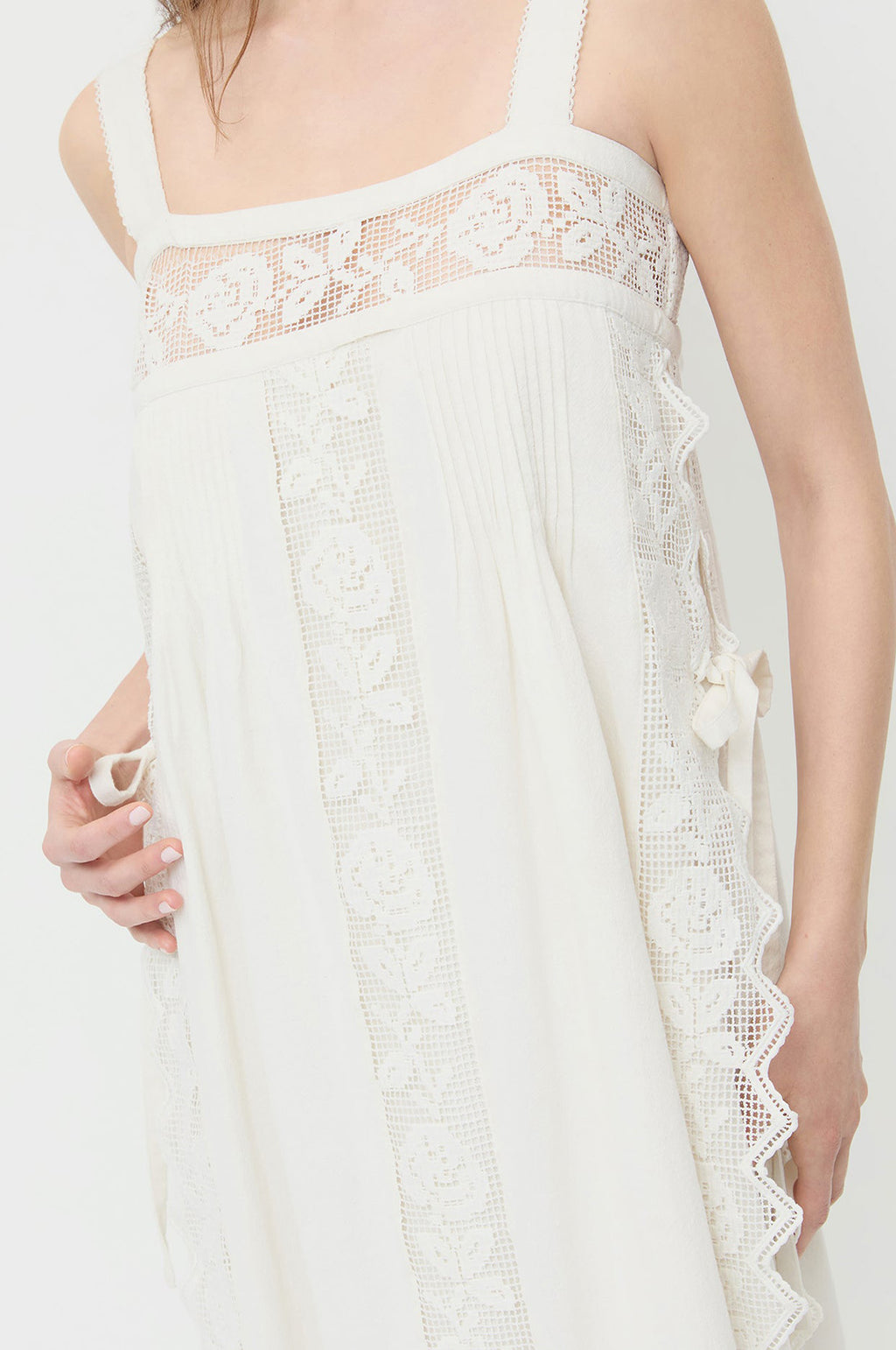 Poppy Open Lace Trim Dress White