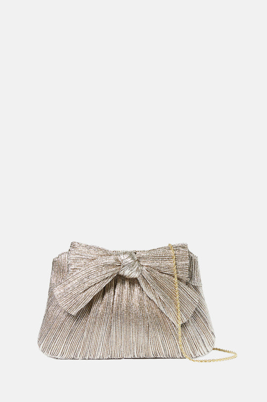 Rayne Pleated Bow Clutch Champagne