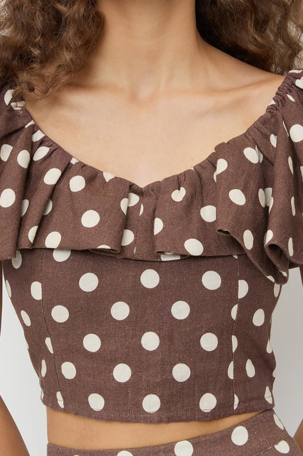 Vega Godet Bubble Sleeve Top Brown/Cream Polka Dot