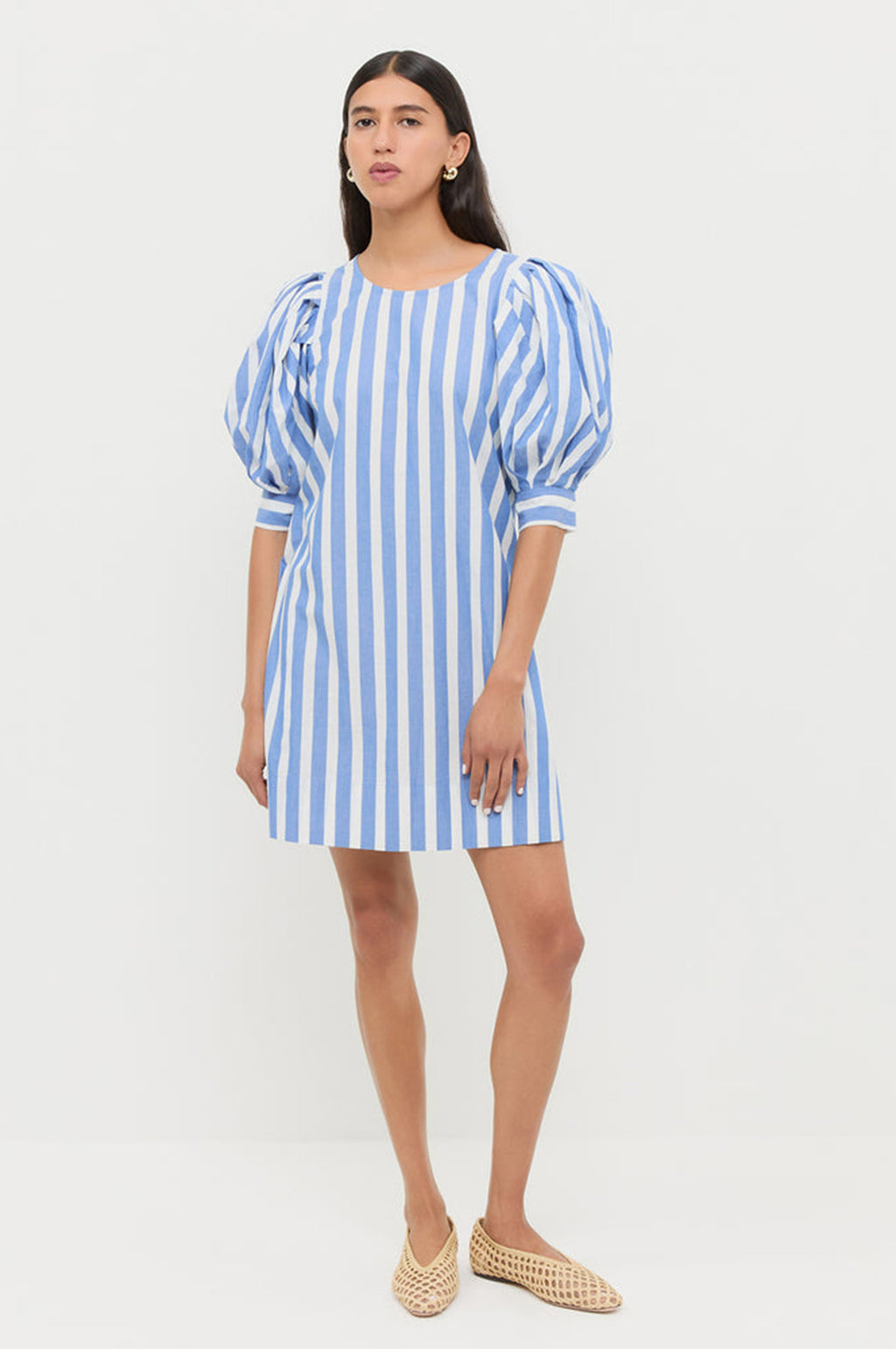 Willy Puff Sleeve Mini Dress Blue/White Stripe