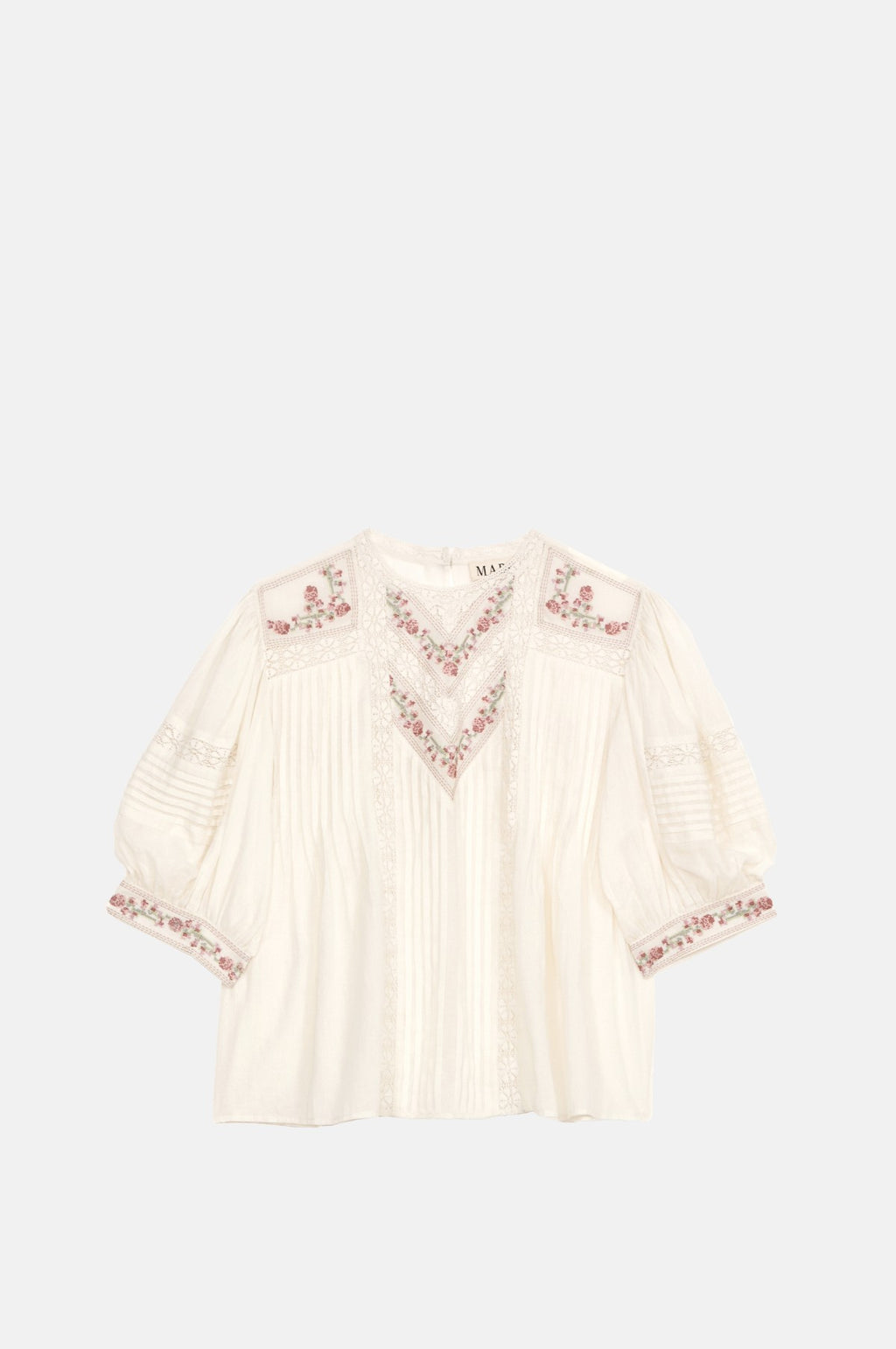 M.A.B.E. Fleur Emb S/S Top Ecru/Multi.