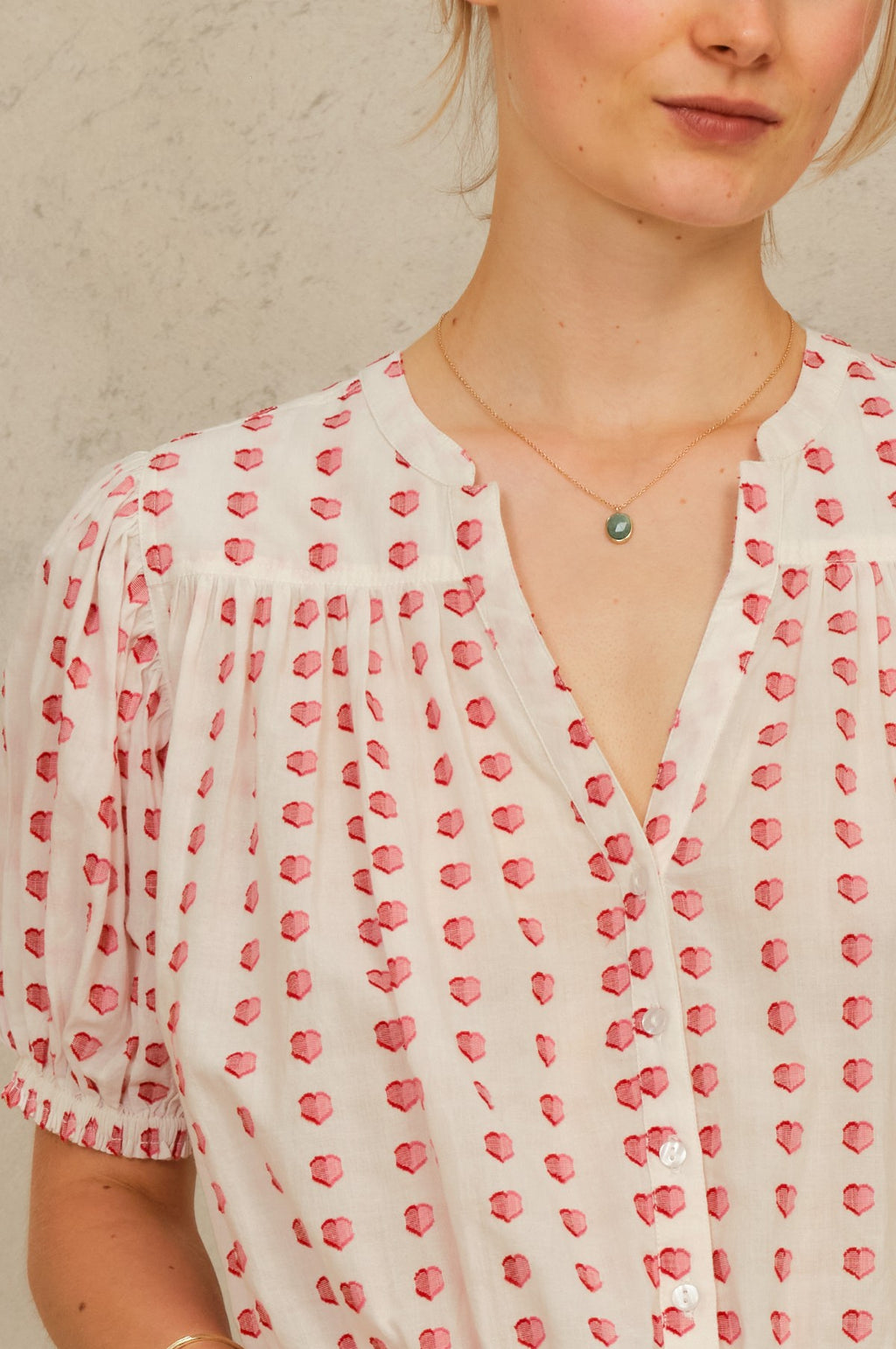 Karla Gathered Top Ecru/Red