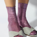 One Ribbed Laminated Socks Bordeaux