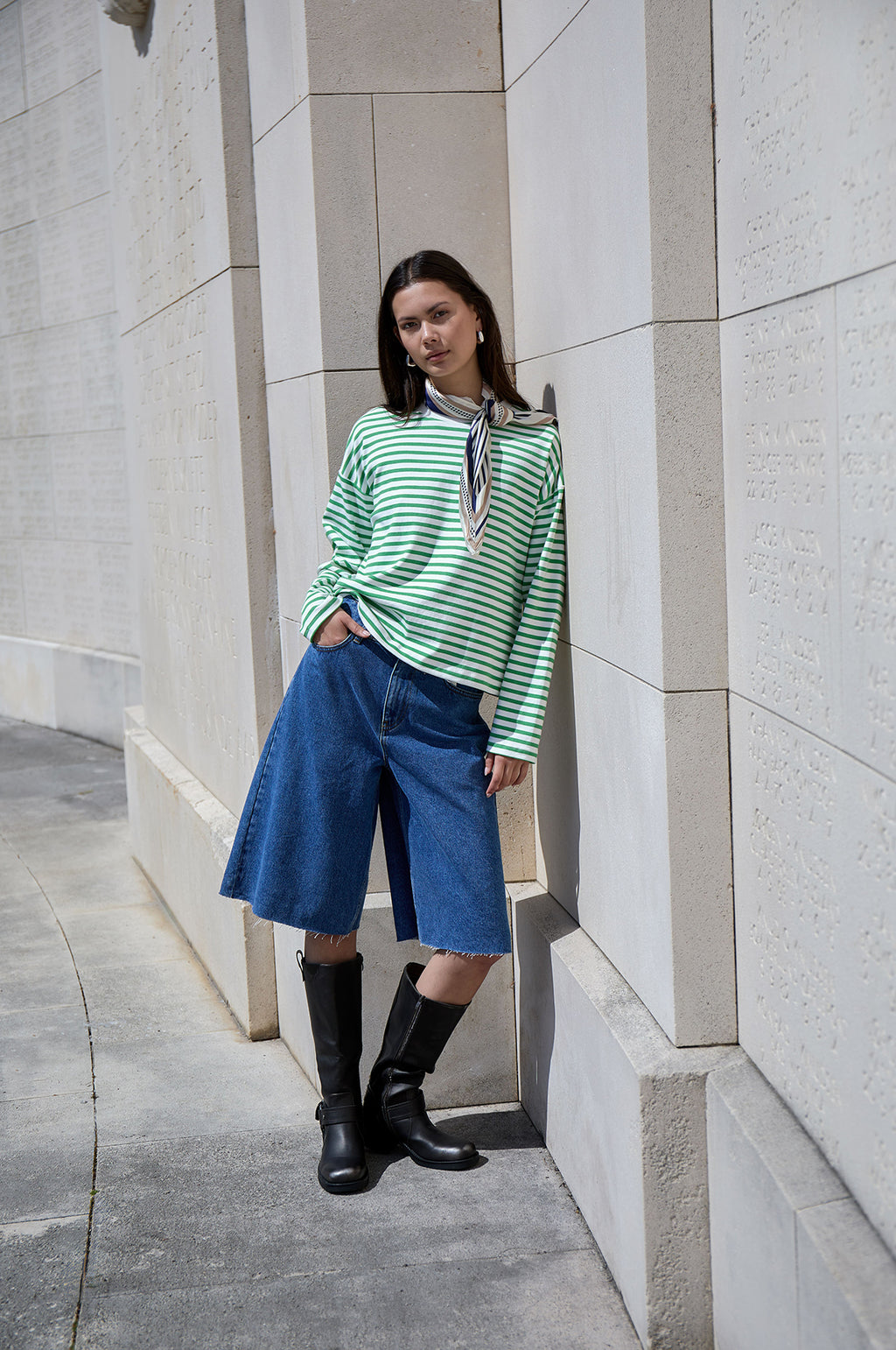 Denisa Striped Long Sleeve T-Shirt Greenbriar Stripe