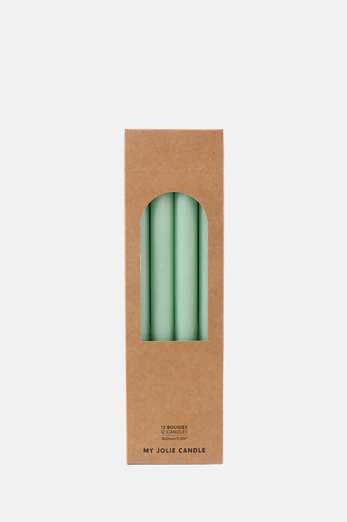 My Jolie Candle Box of 12 Dinner Candles Vert Pastel.