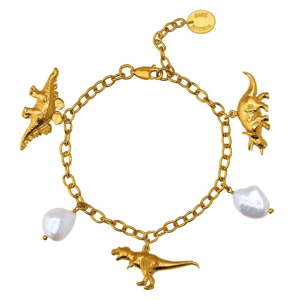 A.M. Dinosaur and Baroque Pearl Charm Bracelet Gold