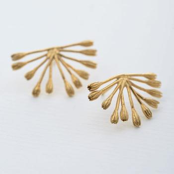 A.M. Fanned Seed Pod Stud Earrings Gold