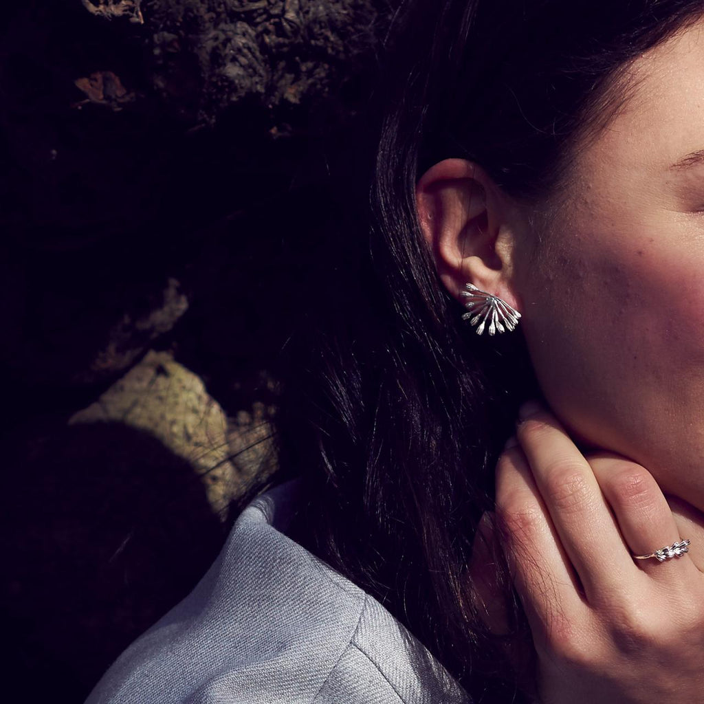 A.M. Fanned Seed Pod Stud Earrings Gold