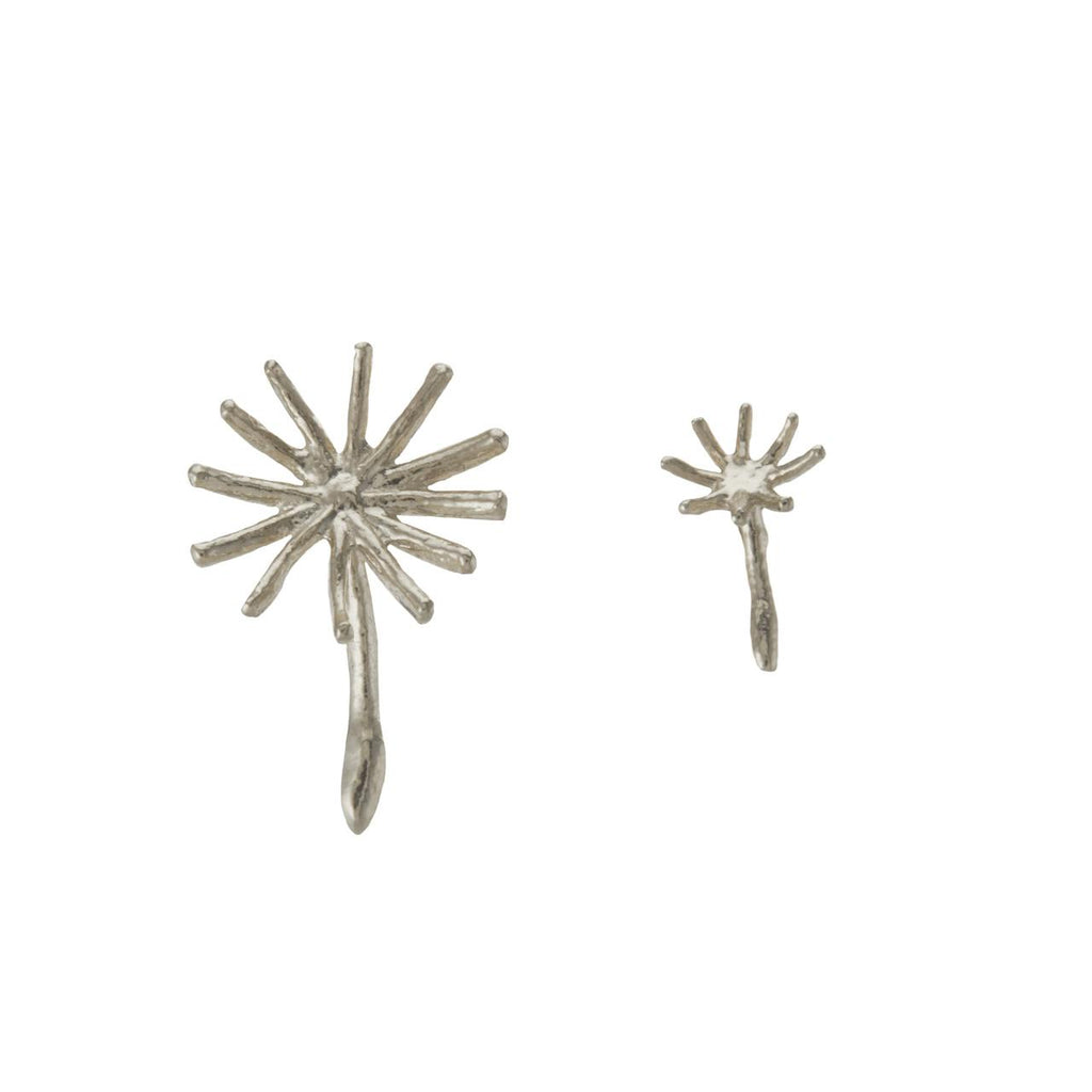 A.M. Asymmetric Dandelion Fluff Stud Earrings Silver