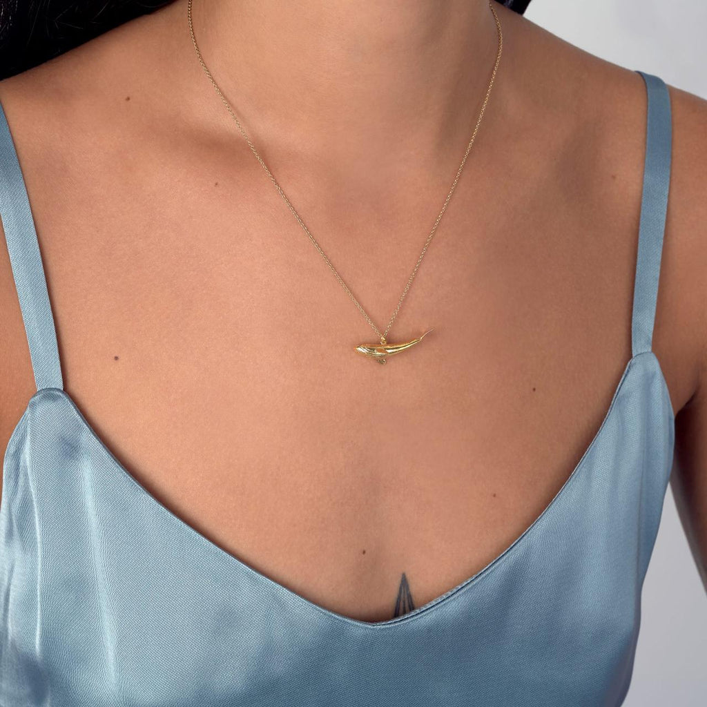 A.M. Baby Blue Whale Necklace Gold