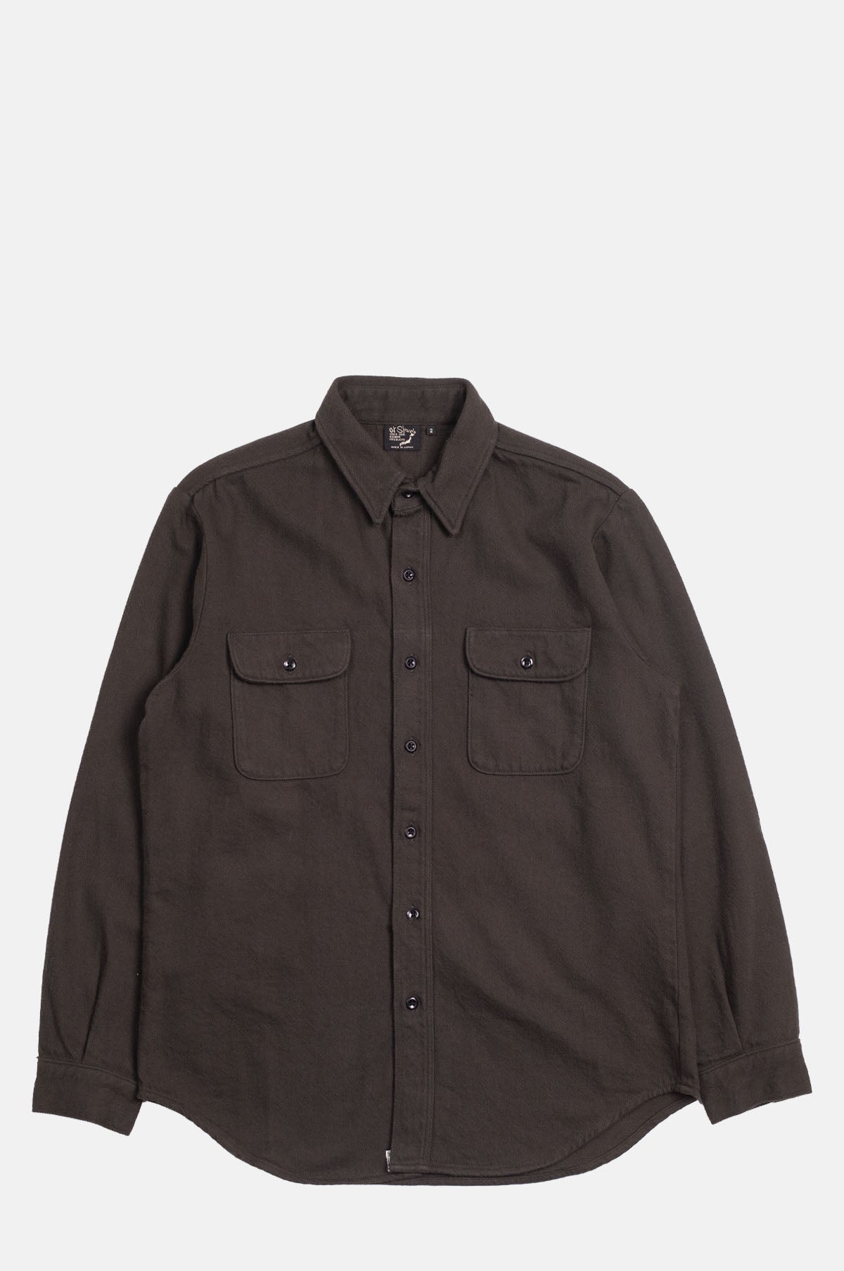 Orslow Organic Cotton Relaxed Fit Flannel Shirt Coffee Brown.